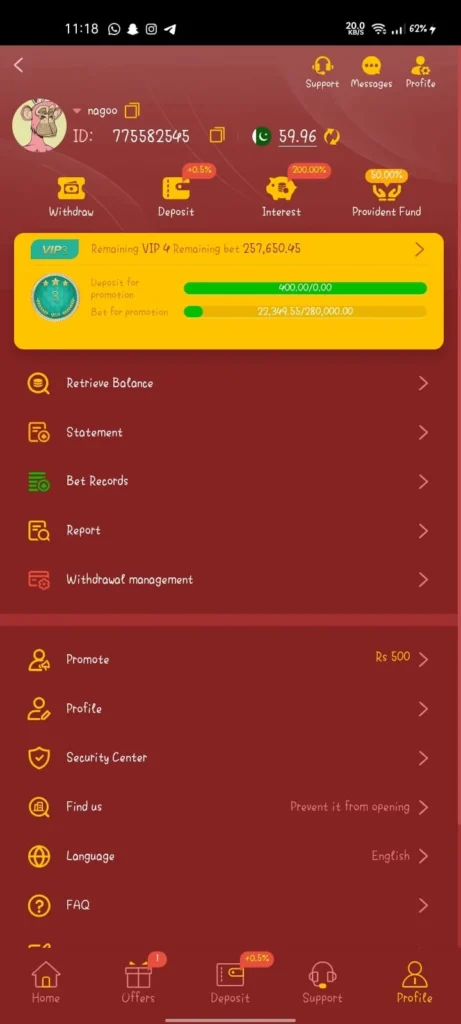 777FE Game My Profile Screenshot