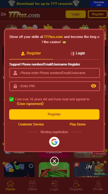 How to Register account on 777 Tez Game